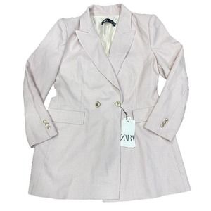 ZARA Blazer Oyster White Light Pink Relaxed Fit Double Breasted Jacket NWT